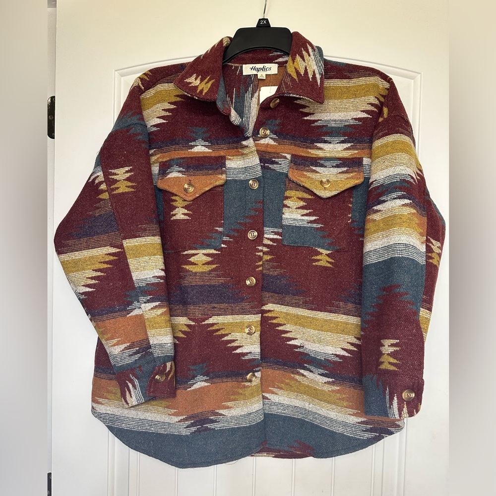 Trendy Aztec Design Shacket Coat NEW WITH TAGS
